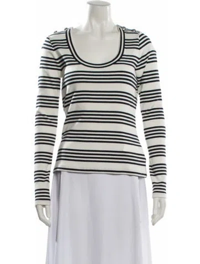Pre-owned Veronica Beard Striped Scoop Neck T-shirt In White