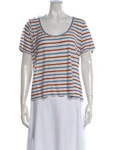 Pre-owned Veronica Beard Striped Scoop Neck T-shirt In White