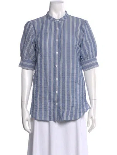 Pre-owned Veronica Beard Striped Short Sleeve Button-up Top In Blue