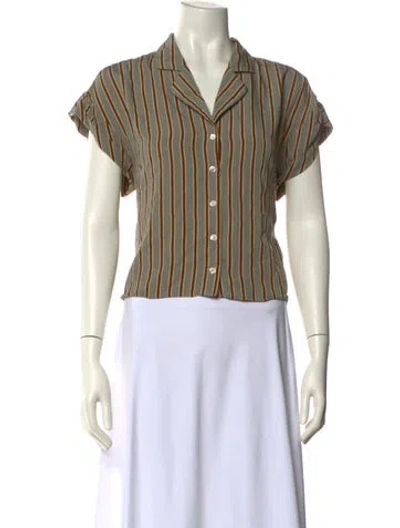 Pre-owned Veronica Beard Striped Short Sleeve Button-up Top In Green