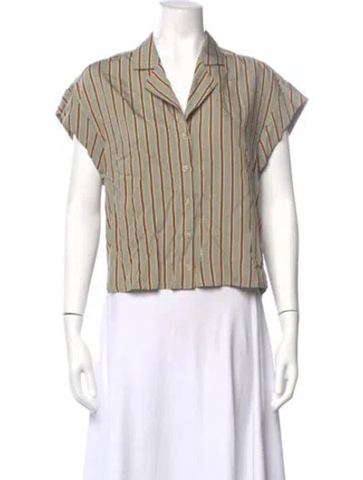 Pre-owned Veronica Beard Striped Short Sleeve Button-up Top In Green
