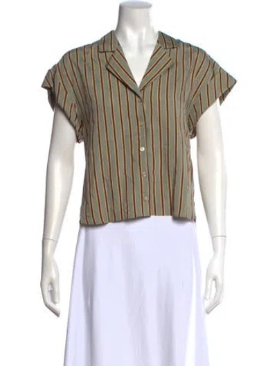 Pre-owned Veronica Beard Striped Short Sleeve Button-up Top W/ Tags In Green