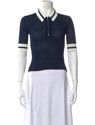 Pre-owned Veronica Beard Striped Short Sleeve Polo In Blue