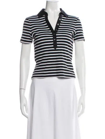 Pre-owned Veronica Beard Striped Short Sleeve Polo In Blue/white