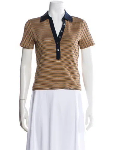Pre-owned Veronica Beard Striped Short Sleeve Polo In Brown