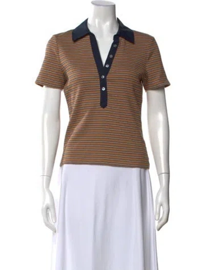 Pre-owned Veronica Beard Striped Short Sleeve Polo In Brown