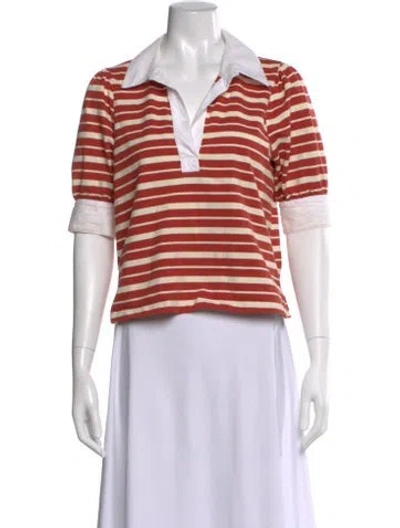Pre-owned Veronica Beard Striped Short Sleeve Polo In Orange