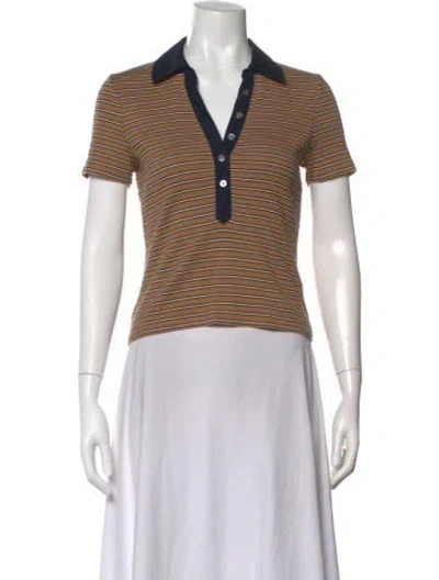 Pre-owned Veronica Beard Striped Short Sleeve Polo W/ Tags In Black