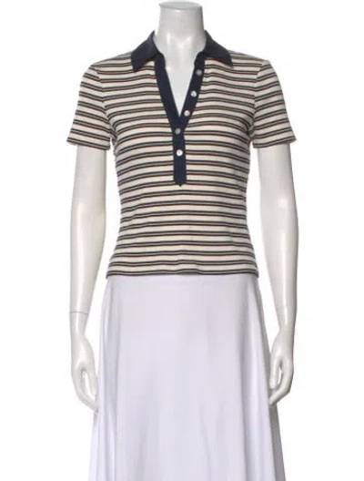 Pre-owned Veronica Beard Striped Short Sleeve Polo In White