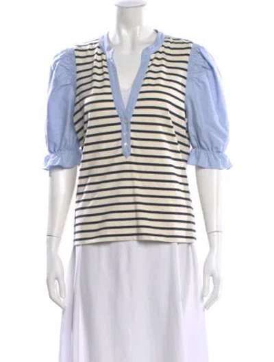 Pre-owned Veronica Beard Striped Short Sleeve Top In Neutral