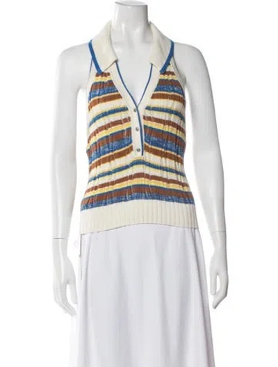 Pre-owned Veronica Beard Striped Sleeveless Polo In Blue/white