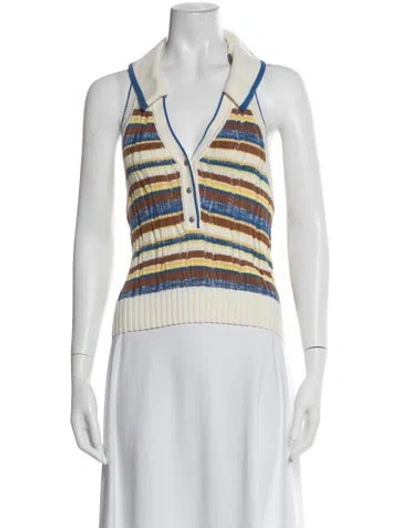 Pre-owned Veronica Beard Striped Sleeveless Polo In Neutral
