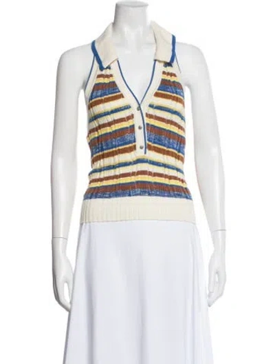 Pre-owned Veronica Beard Striped Sleeveless Polo In White