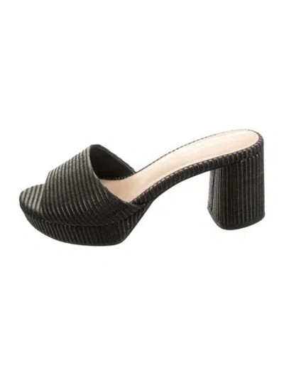 Pre-owned Veronica Beard Striped Slides In Black