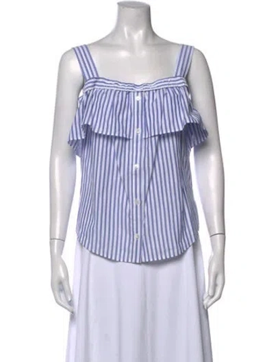 Pre-owned Veronica Beard Striped Square Neckline Blouse In White