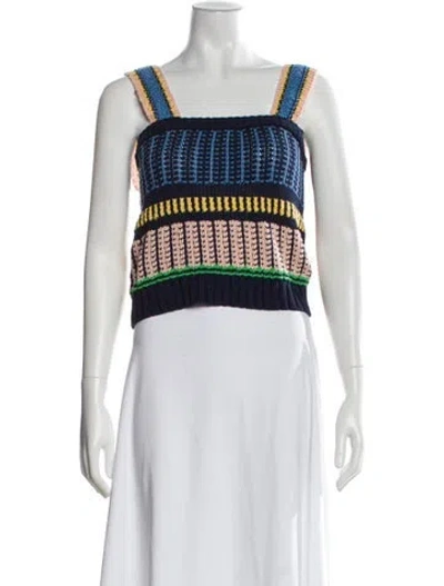 Pre-owned Veronica Beard Striped Square Neckline Crop Top In Blue