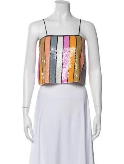 Pre-owned Veronica Beard Striped Square Neckline Crop Top In Pink