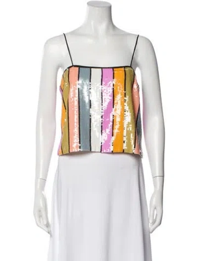 Pre-owned Veronica Beard Striped Square Neckline Top In White