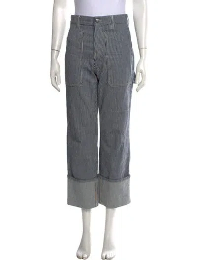 Pre-owned Veronica Beard Striped Straight Leg Pants In White