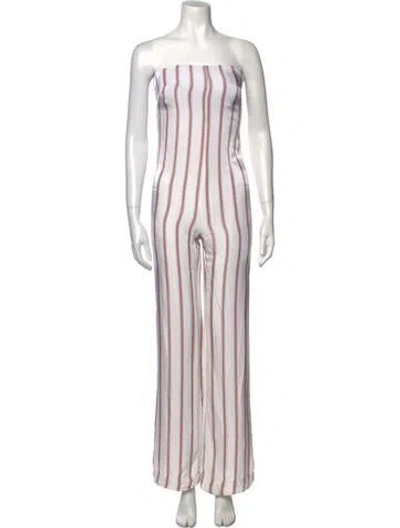 Pre-owned Veronica Beard Striped Strapless Jumpsuit In Neutral