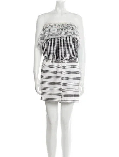 Pre-owned Veronica Beard Striped Strapless Romper In White