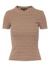 Veronica Beard Striped Three-quarter Sleeve T-shirt In Brown