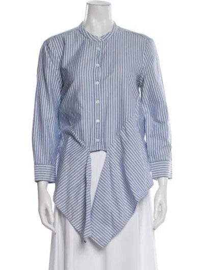 Pre-owned Veronica Beard Striped Three-quarter Sleeve Blouse In Blue