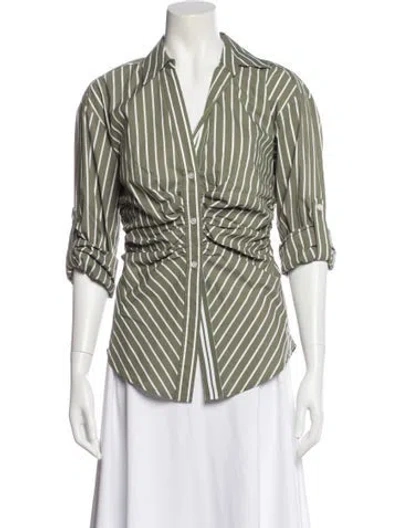Pre-owned Veronica Beard Striped Three-quarter Sleeve Blouse In Green