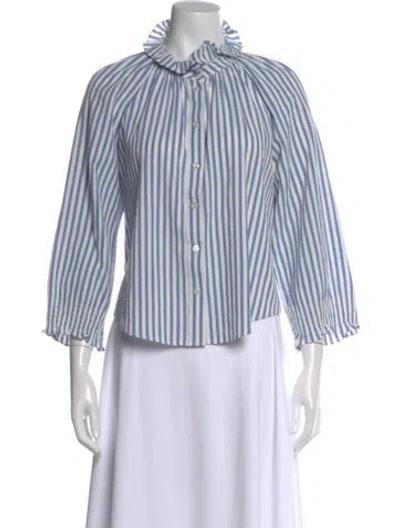 Pre-owned Veronica Beard Striped Three-quarter Sleeve Blouse In Multi