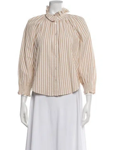 Pre-owned Veronica Beard Striped Three-quarter Sleeve Blouse In Neutral