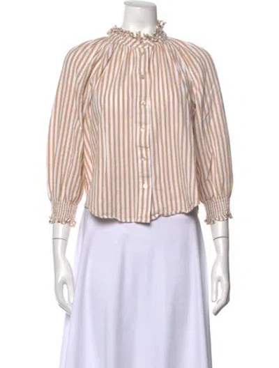 Pre-owned Veronica Beard Striped Three-quarter Sleeve Blouse In Neutrals