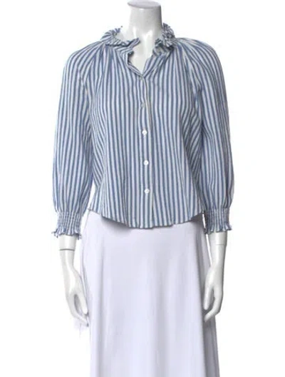 Pre-owned Veronica Beard Striped Three-quarter Sleeve Button-up Top In Blue