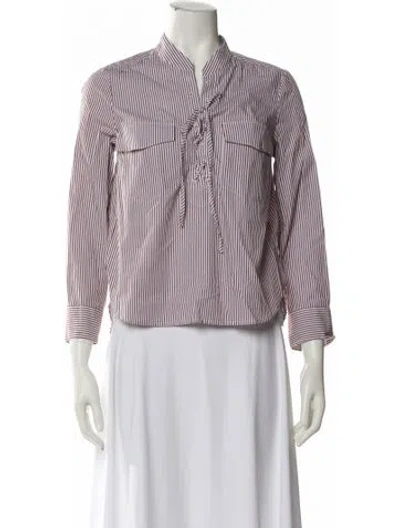 Pre-owned Veronica Beard Striped Three-quarter Sleeve Button-up Top In Multi