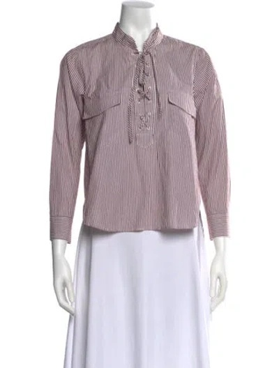 Pre-owned Veronica Beard Striped Three-quarter Sleeve Button-up Top In Multi