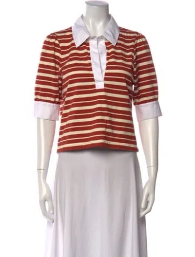 Pre-owned Veronica Beard Striped Three-quarter Sleeve Polo In Multicolor