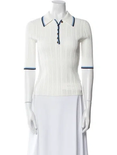 Pre-owned Veronica Beard Striped Three-quarter Sleeve Polo In White