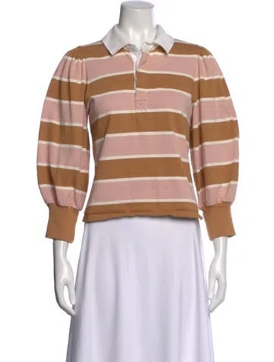 Pre-owned Veronica Beard Striped Three-quarter Sleeve Sweatshirt In Pink