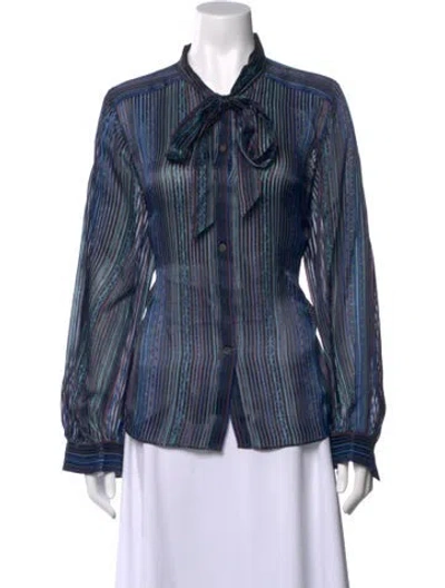 Pre-owned Veronica Beard Striped Tie Neck Blouse In Blue