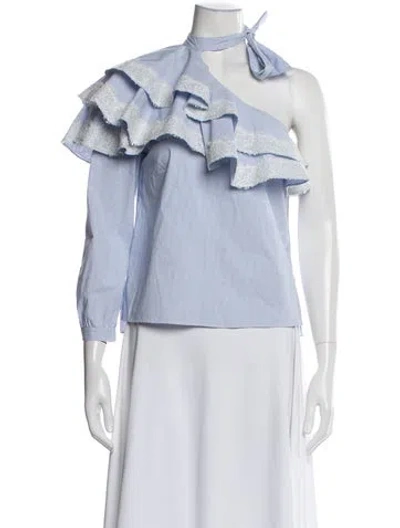 Pre-owned Veronica Beard Striped Tie Neck Blouse In Blue