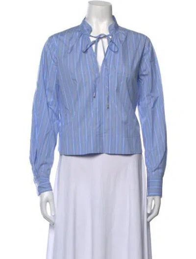 Pre-owned Veronica Beard Striped Tie Neck Blouse In Blue