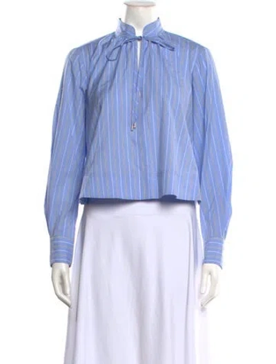 Pre-owned Veronica Beard Striped Tie Neck Blouse W/ Tags In Blue/white