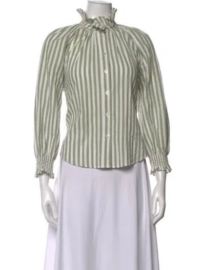 Pre-owned Veronica Beard Striped Tie Neck Blouse In White