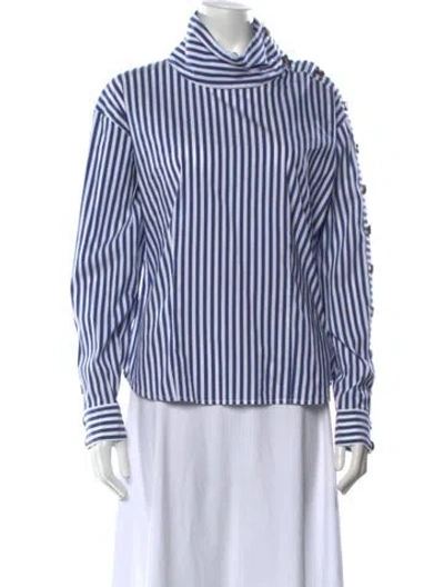 Pre-owned Veronica Beard Striped Turtleneck Blouse In Blue