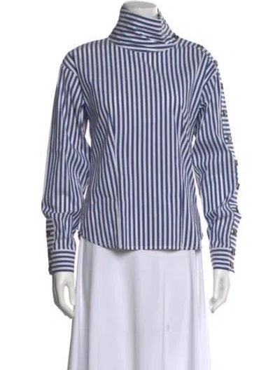 Pre-owned Veronica Beard Striped Turtleneck Blouse In White