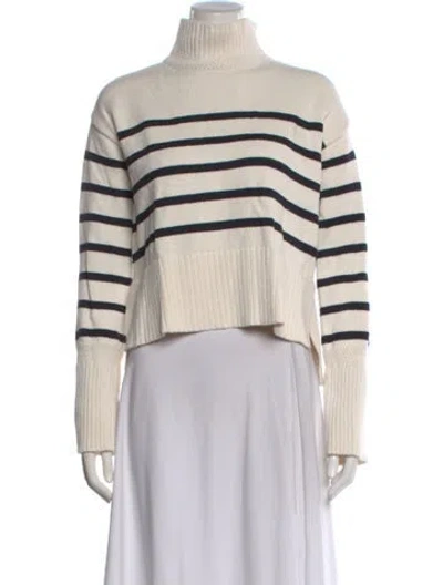 Pre-owned Veronica Beard Striped Turtleneck Sweater In Black
