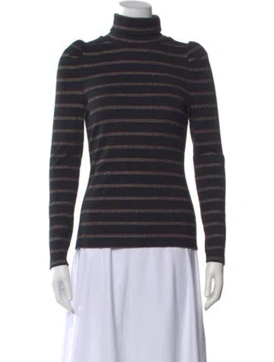 Pre-owned Veronica Beard Striped Turtleneck Sweater In Black