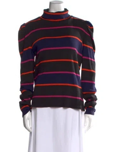 Pre-owned Veronica Beard Striped Turtleneck Sweater In Black