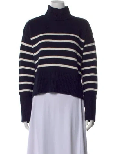 Pre-owned Veronica Beard Striped Turtleneck Sweater In Blue