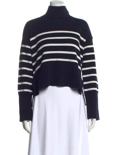 Pre-owned Veronica Beard Striped Turtleneck Sweater In Blue