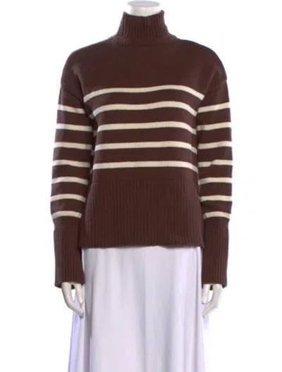 Pre-owned Veronica Beard Striped Turtleneck Sweater In Brown